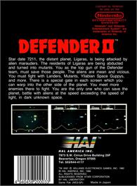 Box back cover for Defender 2 on the Nintendo NES.