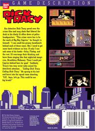 Box back cover for Dick Tracy on the Nintendo NES.