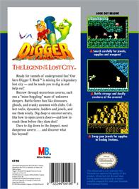 Box back cover for Digger T. Rock: Legend of the Lost City on the Nintendo NES.