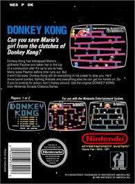Box back cover for Donkey Kong on the Nintendo NES.