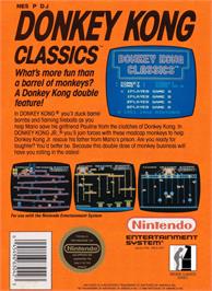 Box back cover for Donkey Kong Classics on the Nintendo NES.
