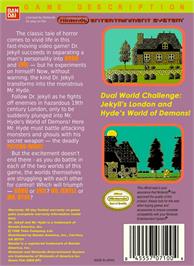 Box back cover for Dr. Jekyll and Mr. Hyde on the Nintendo NES.