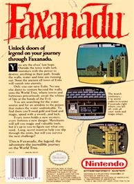 Box back cover for Faxanadu on the Nintendo NES.