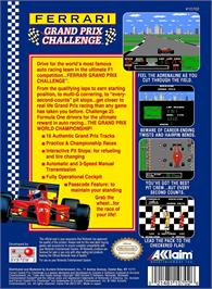 Box back cover for Ferrari Grand Prix Challenge on the Nintendo NES.