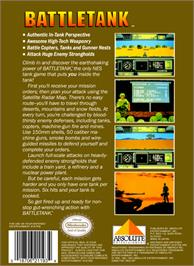 Box back cover for Garry Kitchen's Battletank on the Nintendo NES.