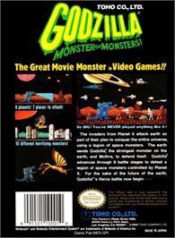 Box back cover for Godzilla - Monster Of Monsters on the Nintendo NES.