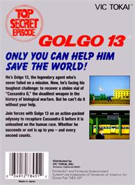 Box back cover for Golgo 13: Top Secret Episode on the Nintendo NES.