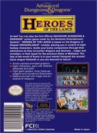 Box back cover for Heroes Of The Lance on the Nintendo NES.