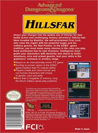 Box back cover for Hillsfar on the Nintendo NES.