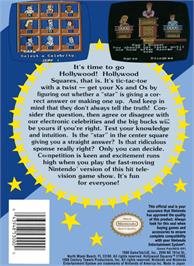 Box back cover for Hollywood Squares on the Nintendo NES.