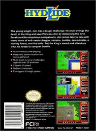 Box back cover for Hydlide on the Nintendo NES.