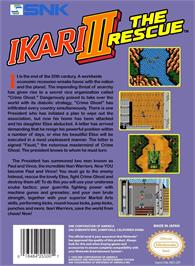 Box back cover for Ikari III - The Rescue on the Nintendo NES.