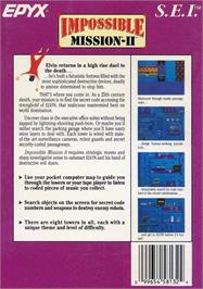 Box back cover for Impossible Mission 2 on the Nintendo NES.