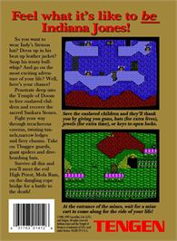 Box back cover for Indiana Jones And The Temple Of Doom on the Nintendo NES.