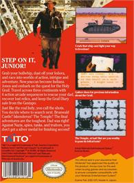 Box back cover for Indiana Jones and the Last Crusade (Ubisoft) on the Nintendo NES.