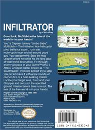 Box back cover for Infiltrator on the Nintendo NES.