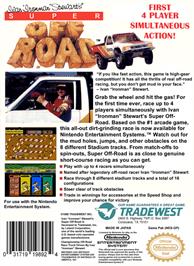 Box back cover for Ironman Ivan Stewart's Super Off-Road on the Nintendo NES.