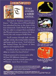 Box back cover for Ironsword: Wizards & Warriors 2 on the Nintendo NES.
