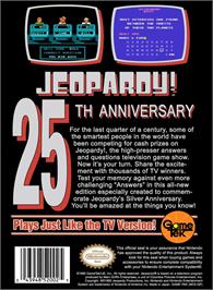 Box back cover for Jeopardy! 25th Anniversary Edition on the Nintendo NES.
