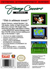 Box back cover for Jimmy Connor's Tennis on the Nintendo NES.