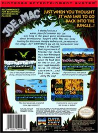 Box back cover for Joe and Mac - Caveman Ninja on the Nintendo NES.