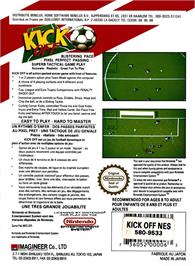 Box back cover for Kick Off on the Nintendo NES.