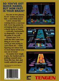 Box back cover for Klax on the Nintendo NES.