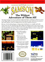 Box back cover for Little Samson on the Nintendo NES.