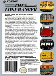 Box back cover for Lone Ranger, The on the Nintendo NES.