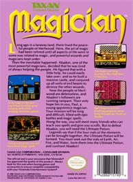 Box back cover for Magician on the Nintendo NES.