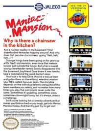 Box back cover for Maniac Mansion on the Nintendo NES.