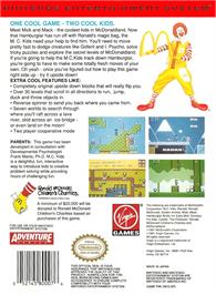 Box back cover for McDonaldland on the Nintendo NES.