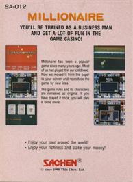 Box back cover for Millionaire on the Nintendo NES.