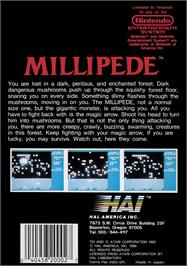 Box back cover for Millipede on the Nintendo NES.