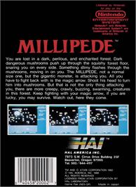 Box back cover for Millipede on the Nintendo NES.