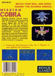 Box back cover for Mission Cobra on the Nintendo NES.