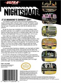 Box back cover for Nightshade on the Nintendo NES.