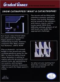 Box back cover for Nomolos - Storming the CATsle on the Nintendo NES.