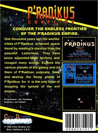 Box back cover for P'radikus Conflict on the Nintendo NES.