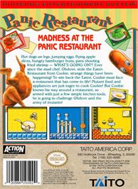 Box back cover for Panic Restaurant on the Nintendo NES.
