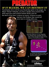 Box back cover for Predator on the Nintendo NES.