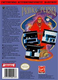 Box back cover for Prince Of Persia on the Nintendo NES.