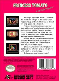 Box back cover for Princess Tomato in the Salad Kingdom on the Nintendo NES.