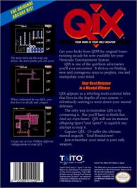 Box back cover for Qix on the Nintendo NES.