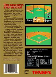 Box back cover for R.b.i. Baseball 3 on the Nintendo NES.