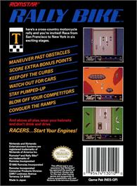 Box back cover for Rally Bike on the Nintendo NES.