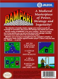 Box back cover for Rampart on the Nintendo NES.