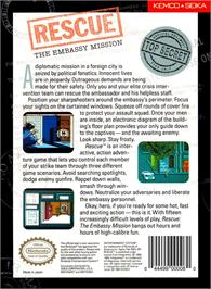 Box back cover for Rescue - The Embassy Mission on the Nintendo NES.