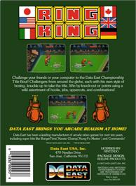 Box back cover for Ring King on the Nintendo NES.