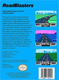 Box back cover for Roadblasters on the Nintendo NES.